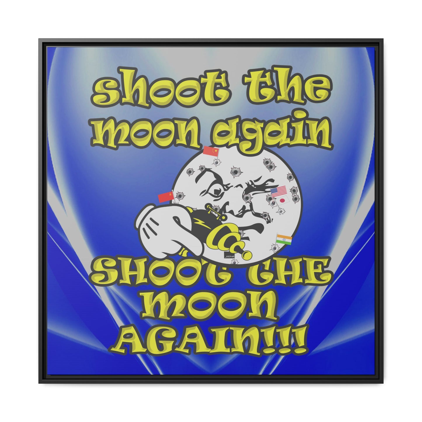 shoot the moon again - framed canvas art (blue-white wave)