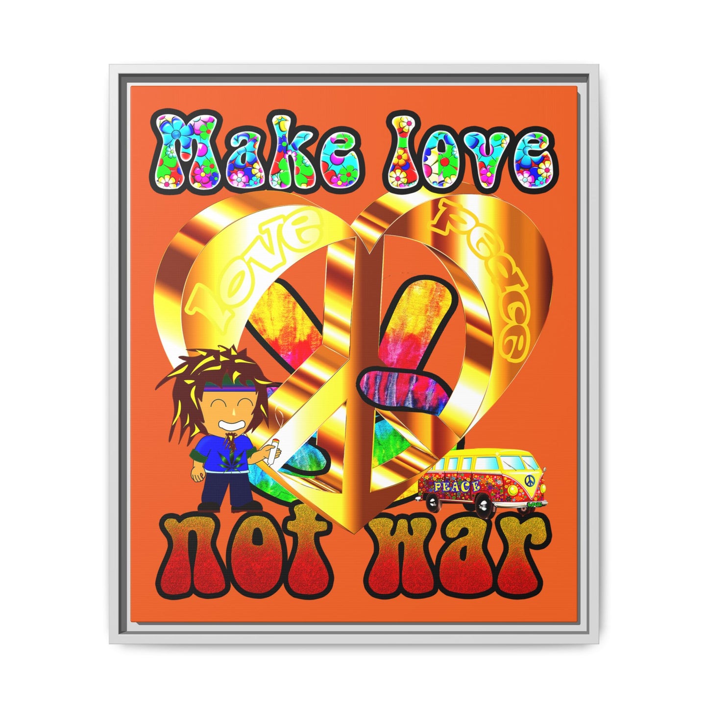 love peace - framed canvas art (orange)