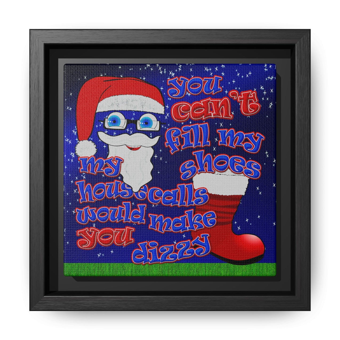 santa's shoes - framed canvas art ('snoops' background)