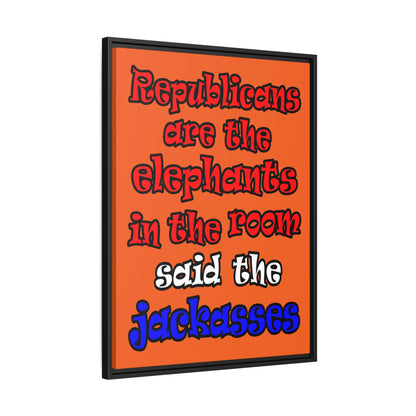 donkeys and elephants - framed canvas art (orange)