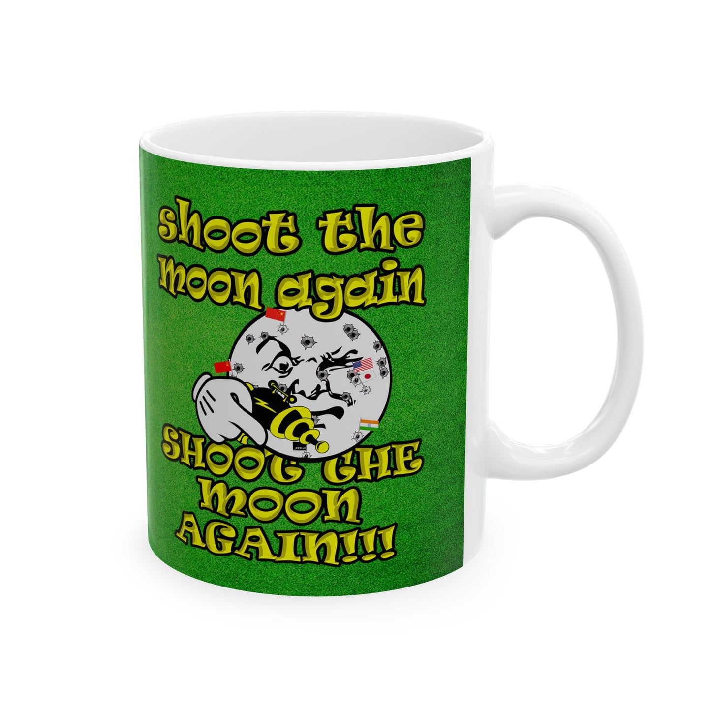 shoot the moon again - White Mug (green turf)