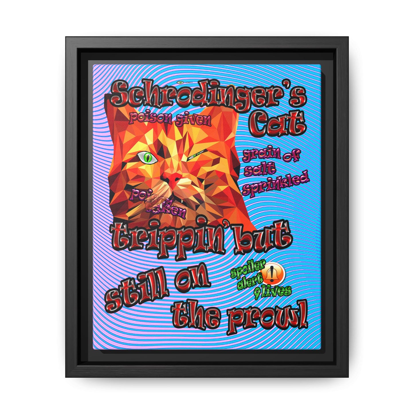 schrodinger's cat - framed canvas art (light blue-purple wave)