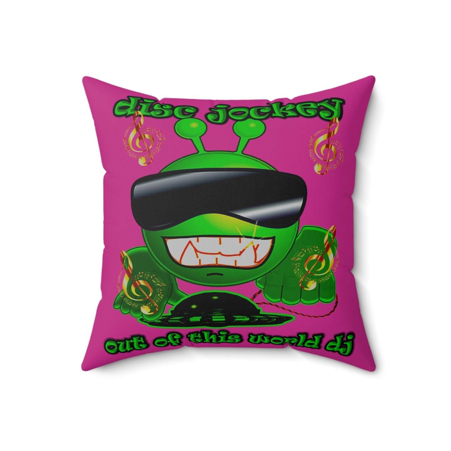 disc jockey - Spun Polyester Square Pillow - (pink)