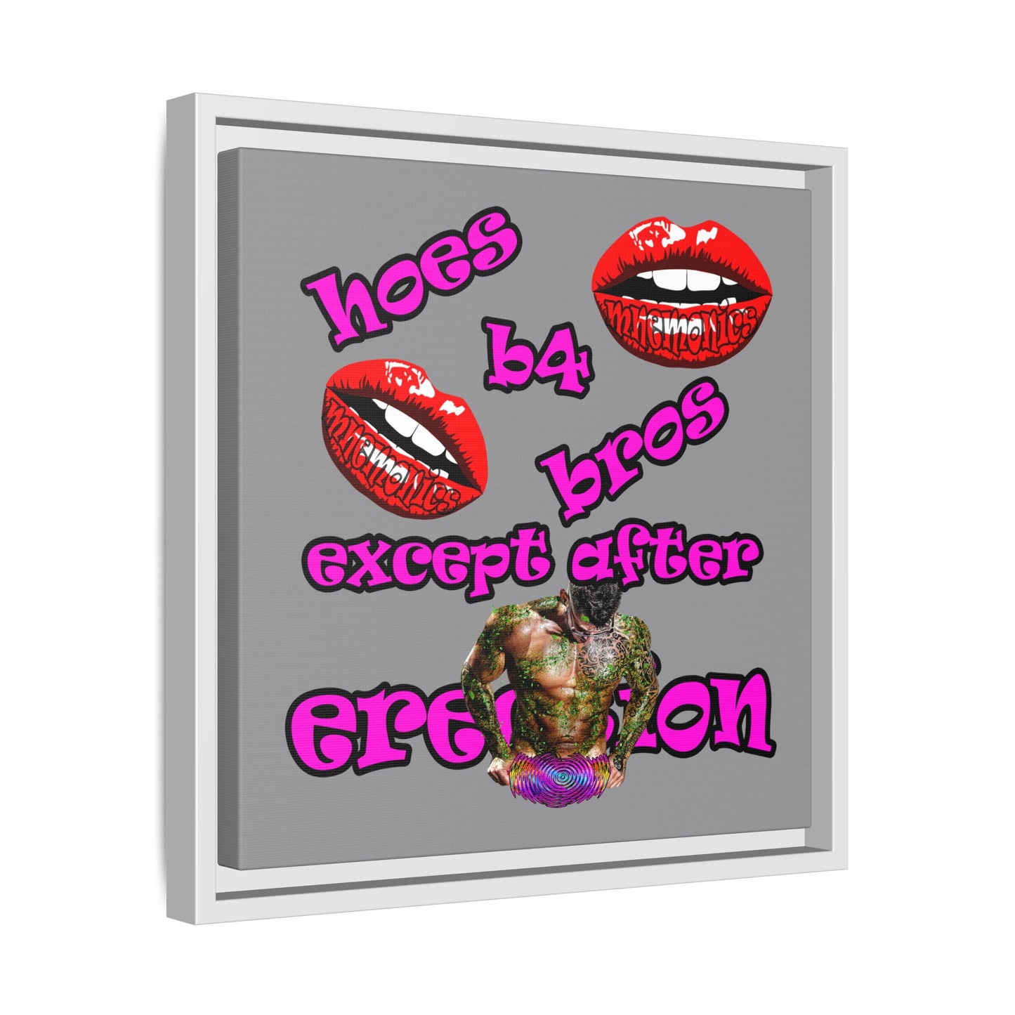 hoes b4 bros - framed canvas art (grey)