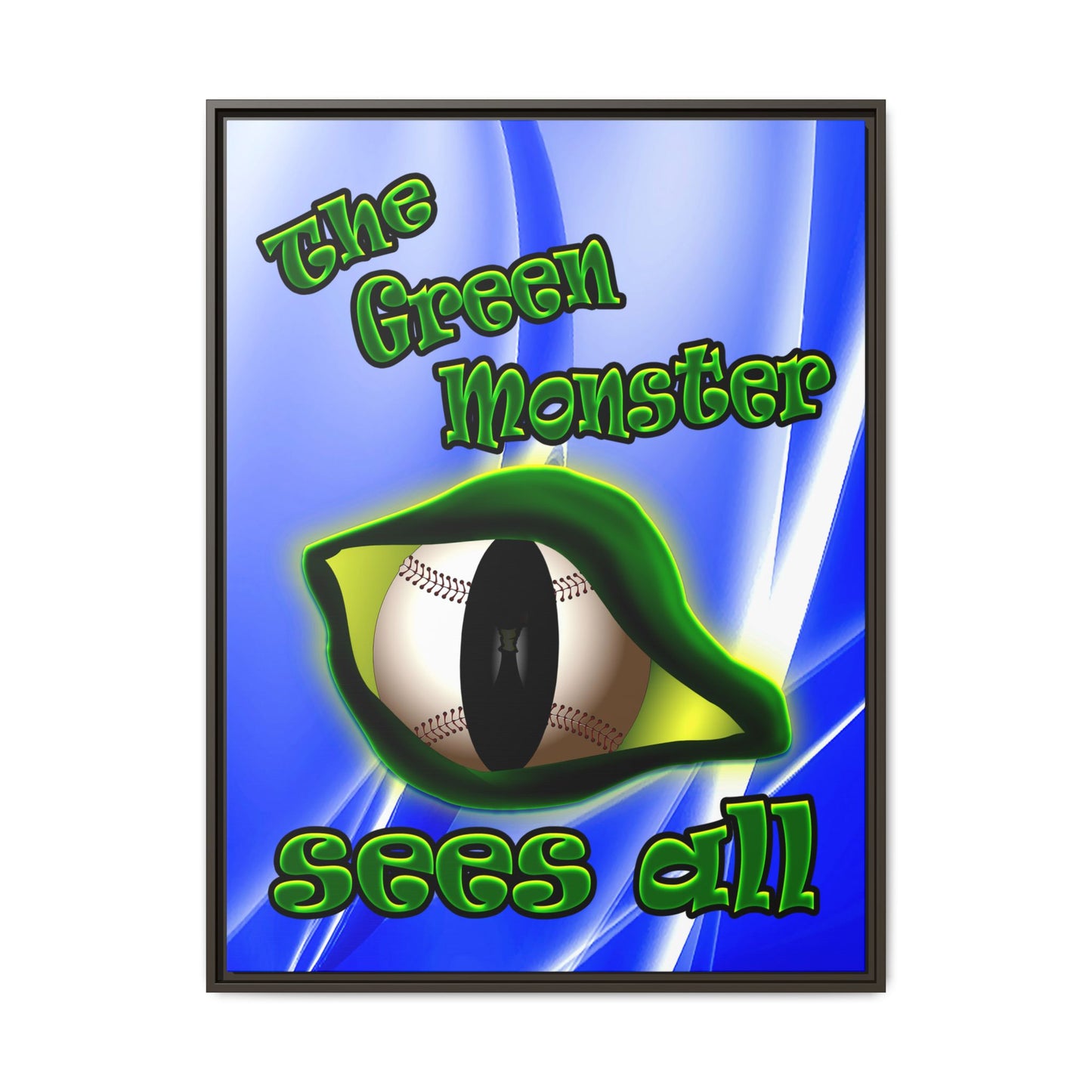 green monster - framed canvas art (blue-white wave)