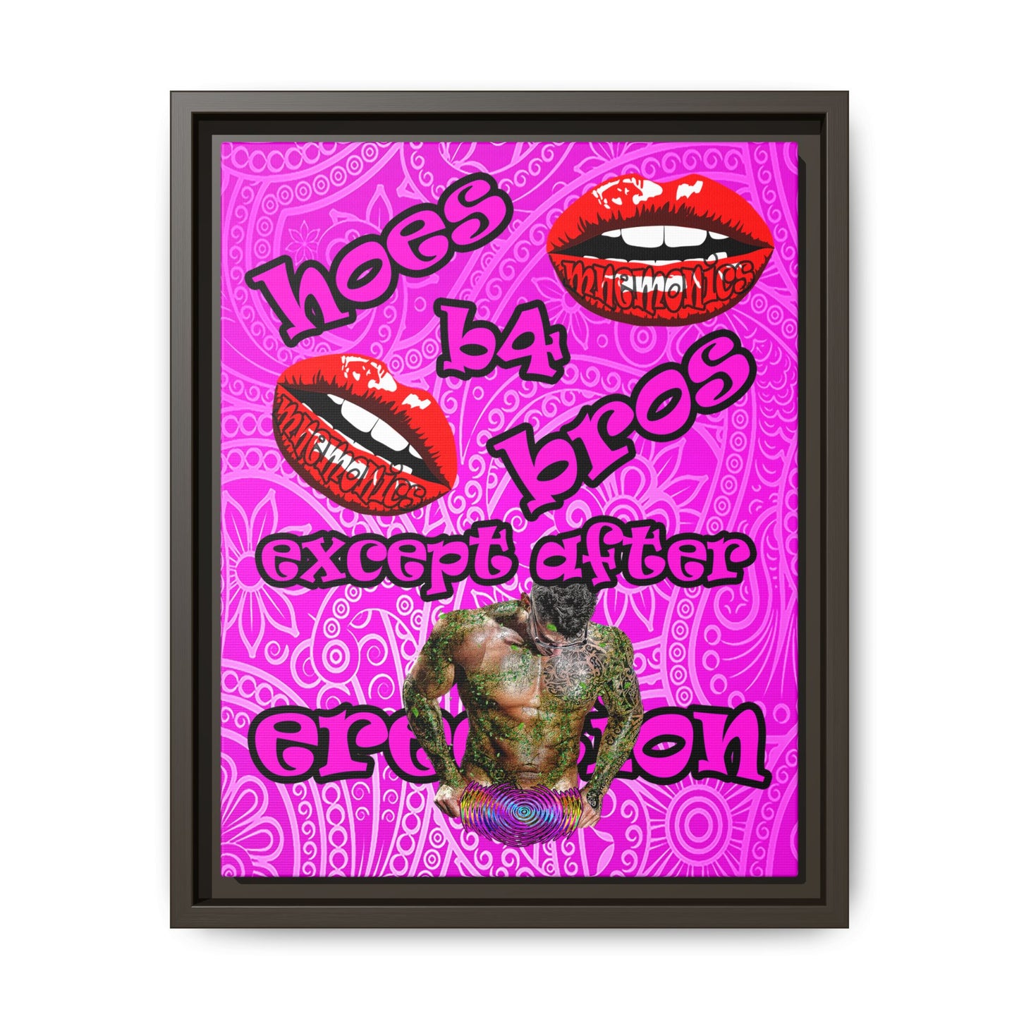 hoes b4 bros - framed canvas art (pink swirl)