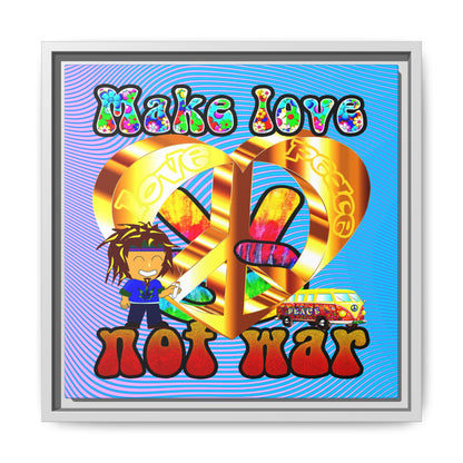 love peace - framed canvas art (light blue-purple wave)