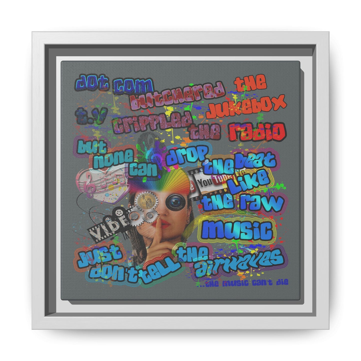 drop the beat - framed canvas art (dark grey)
