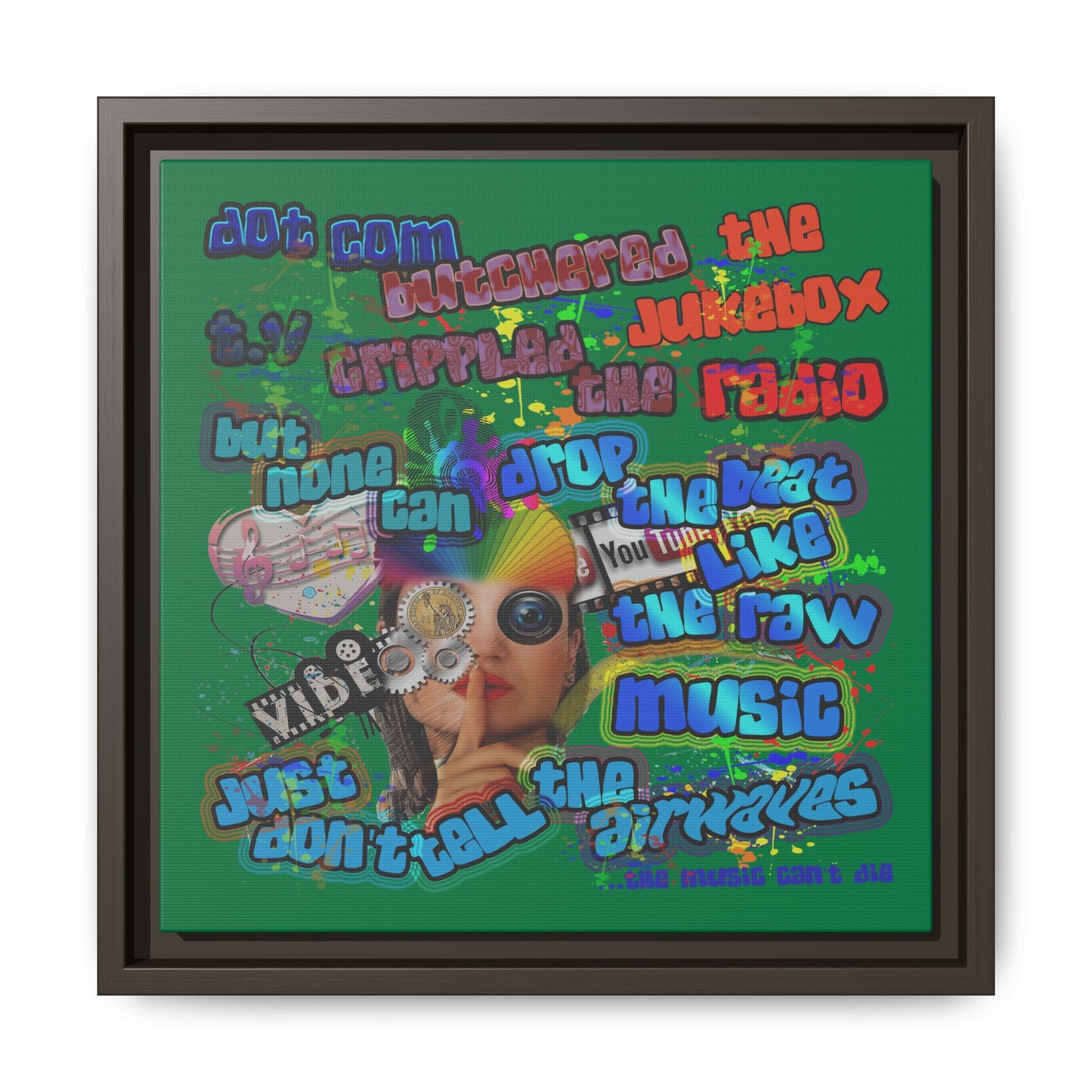 drop the beat - framed canvas art (dark green)