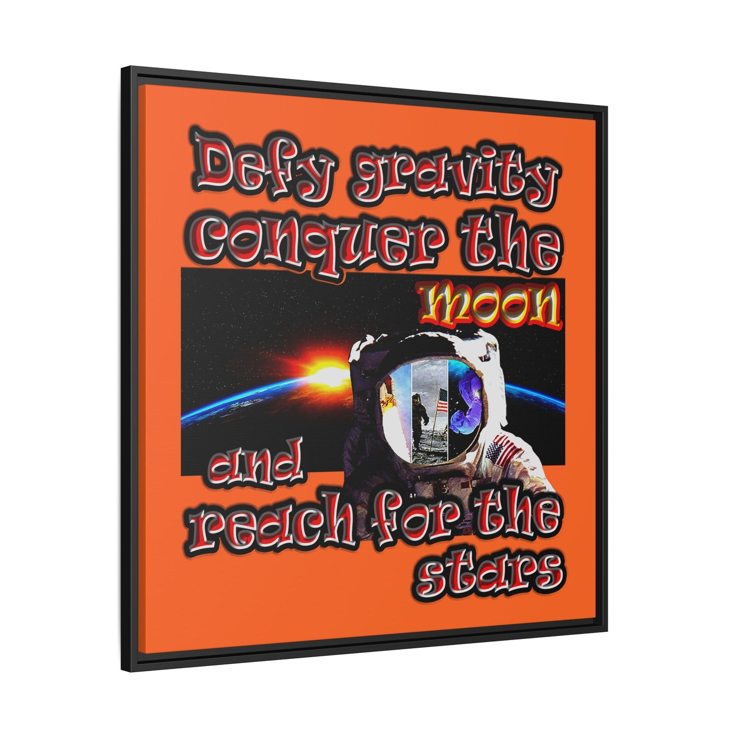 defy conquer reach - framed canvas art (orange)