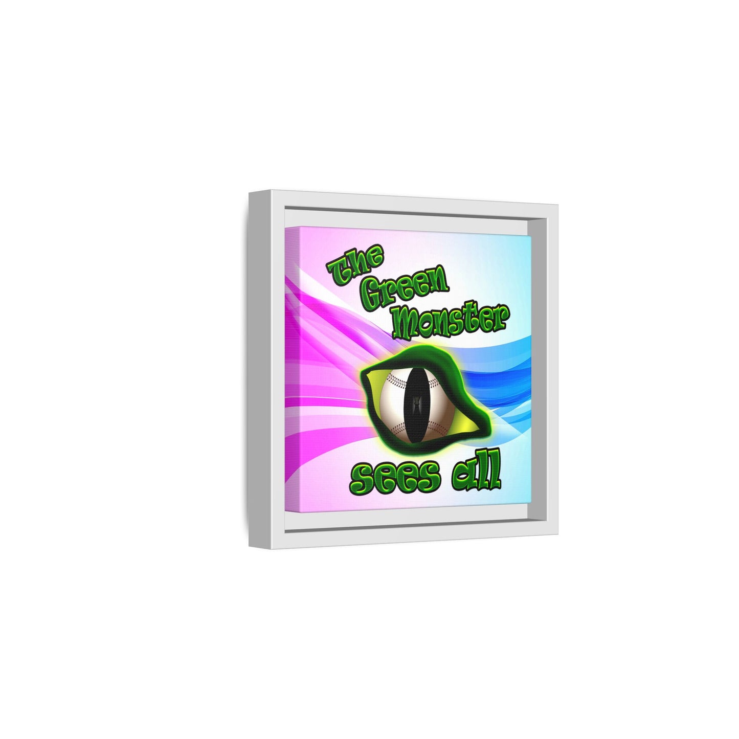 green monster - framed canvas art (light blue-pink wave)