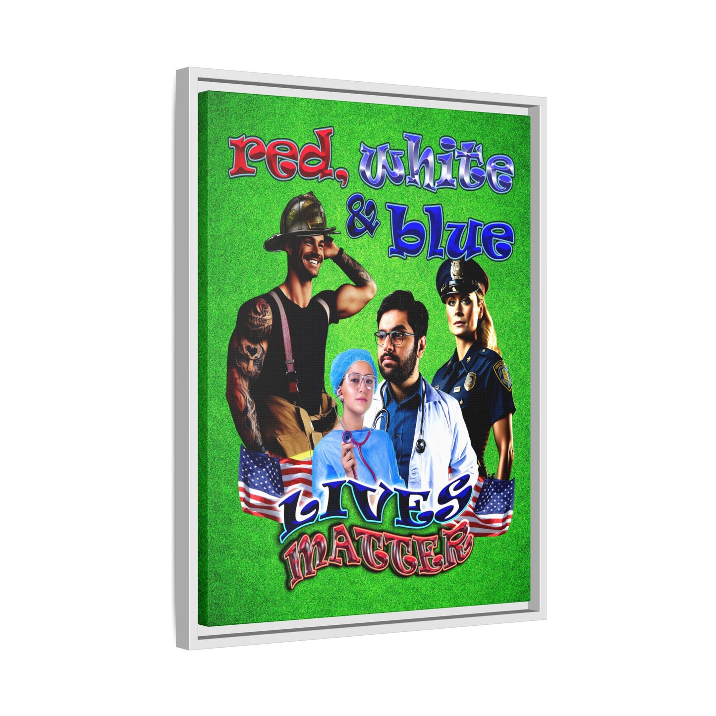 rw&b lives matter - framed canvas art (green turf)