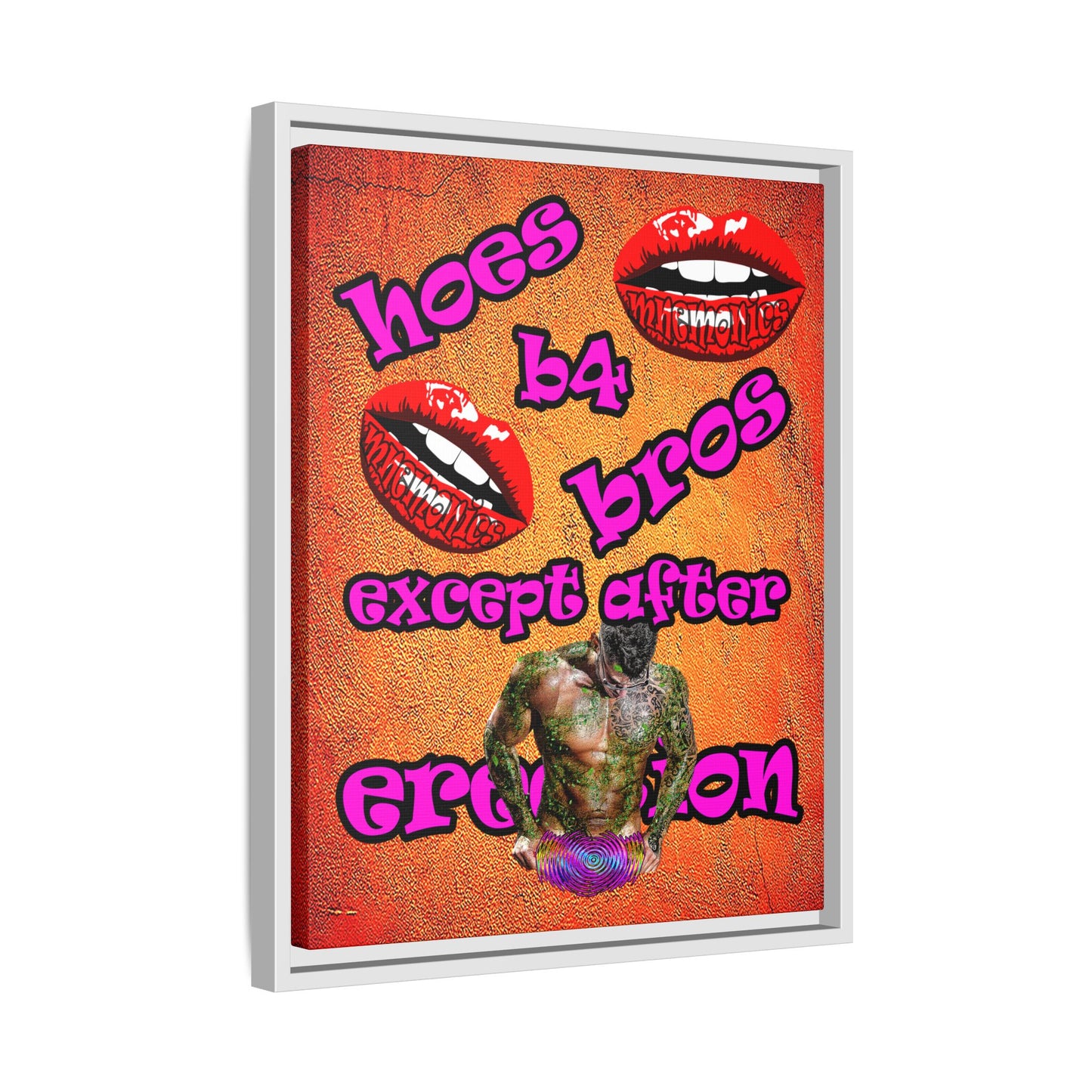 hoes b4 bros - framed canvas art (burnt orange)