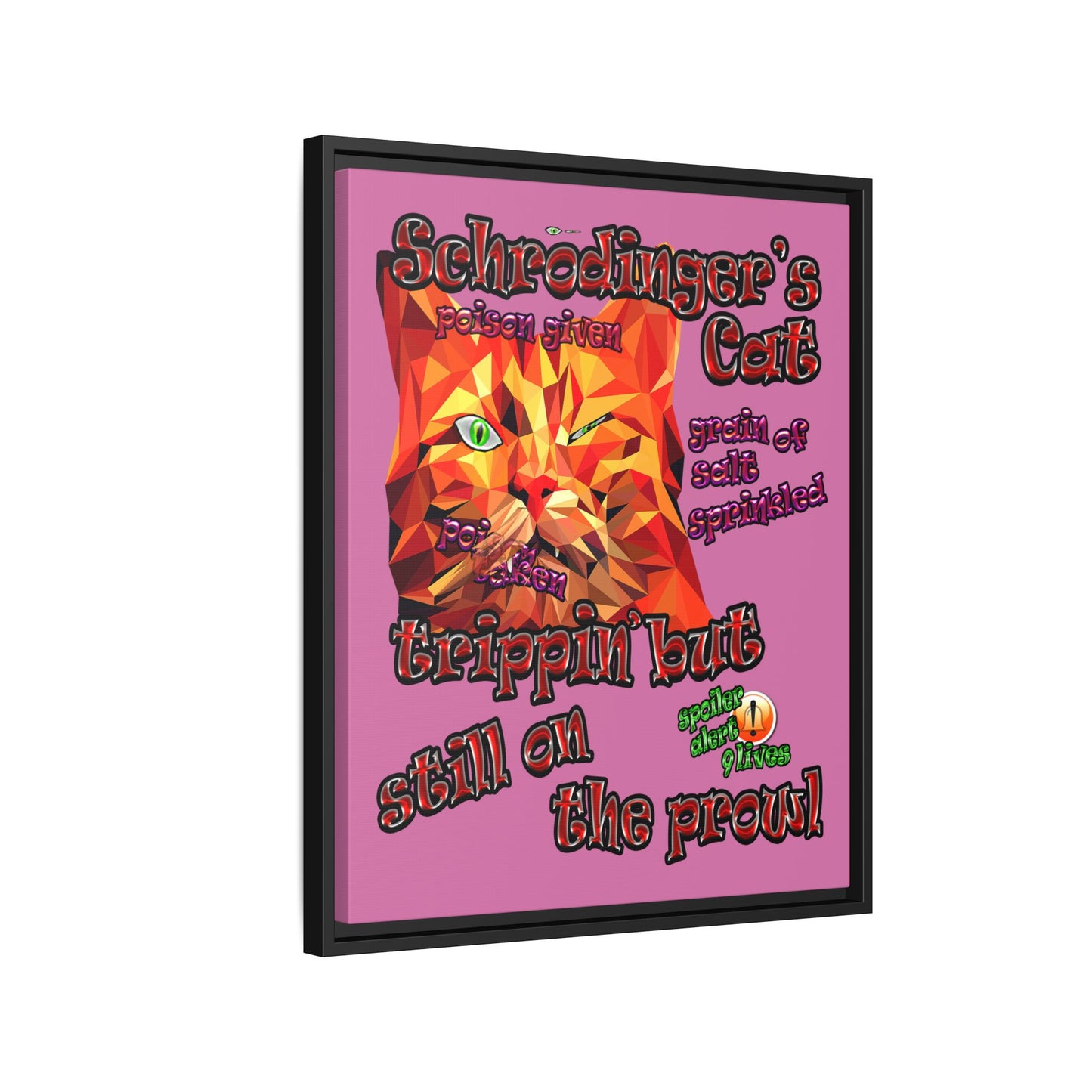 schrodinger's cat - framed canvas art (light pink)
