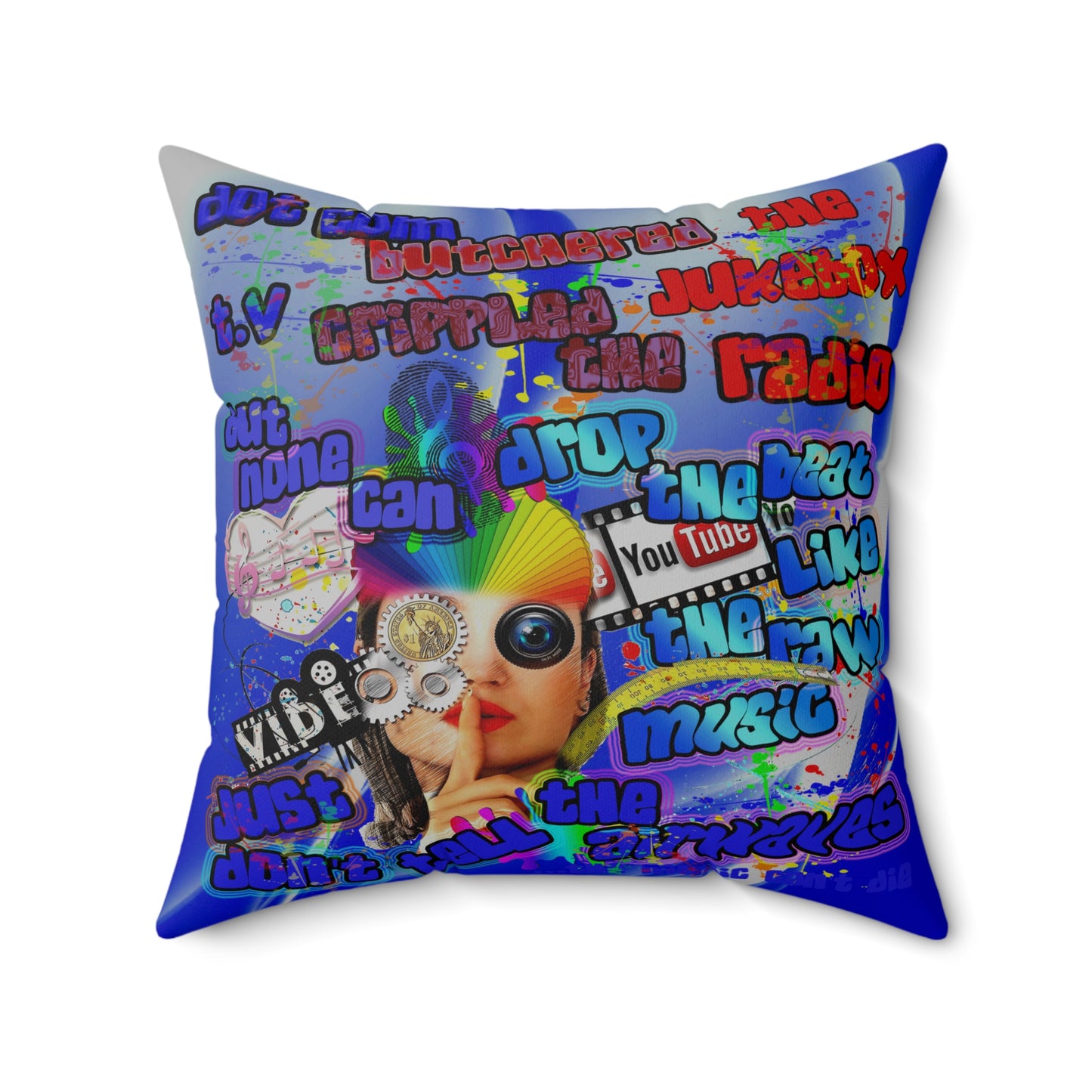 drop the beat - Spun Polyester Square Pillow - (blue-white wave)