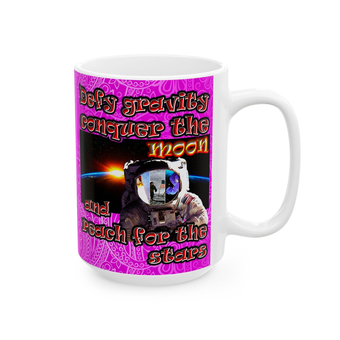 defy conquer reach - White Mug (pink swirl)