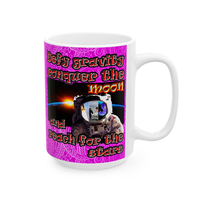 defy conquer reach - White Mug (pink swirl)