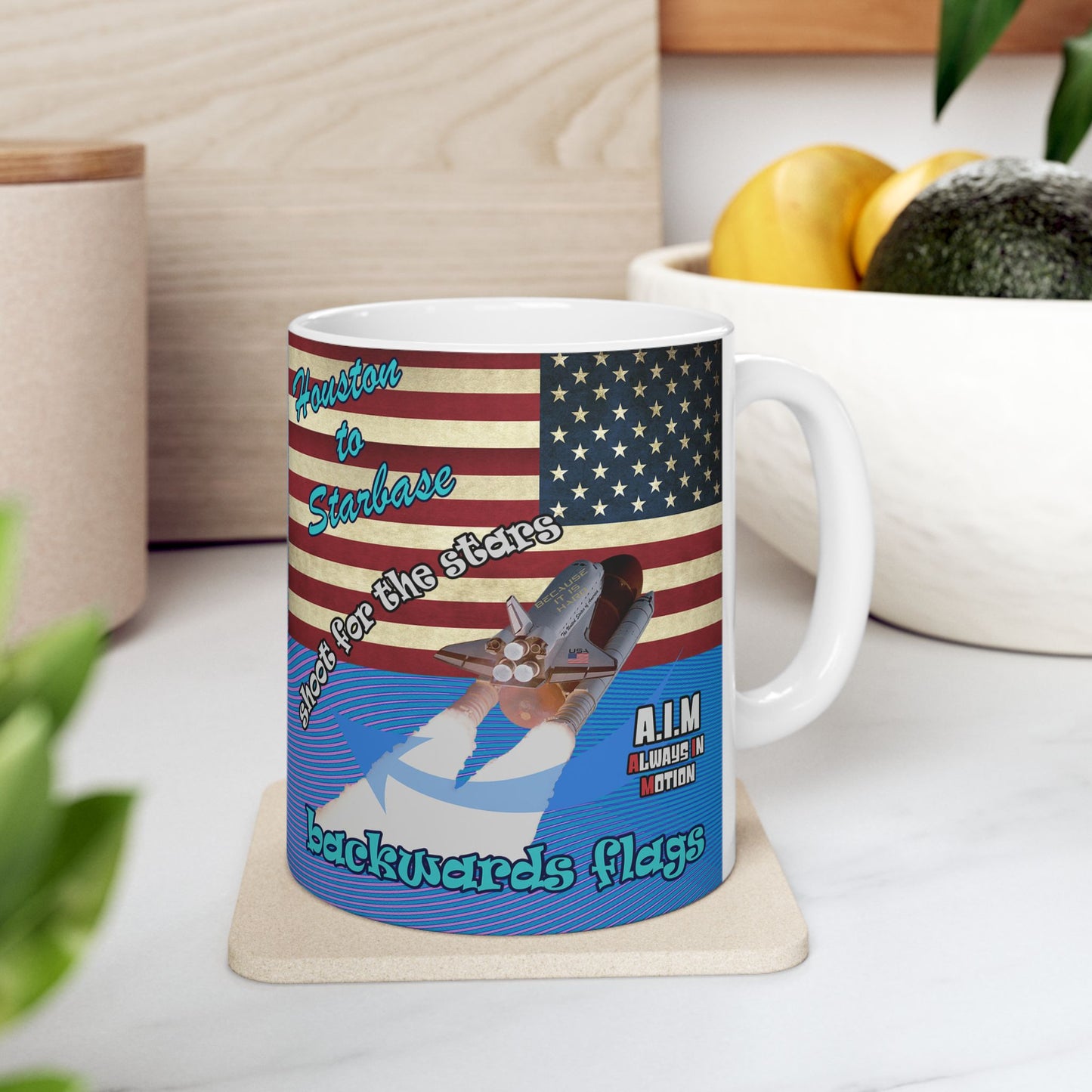 shoot for the stars - White Mug (light blue-purple wave)