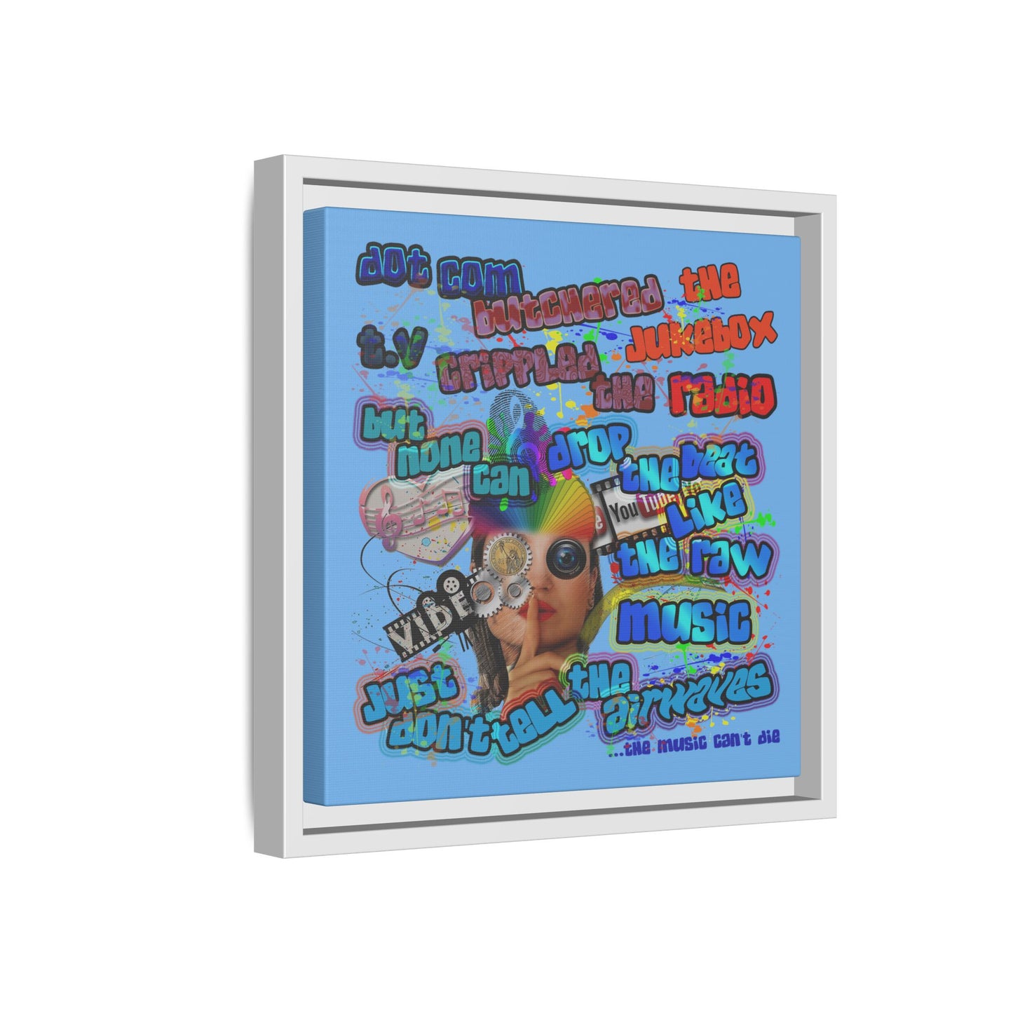 drop the beat - framed canvas art (light blue)