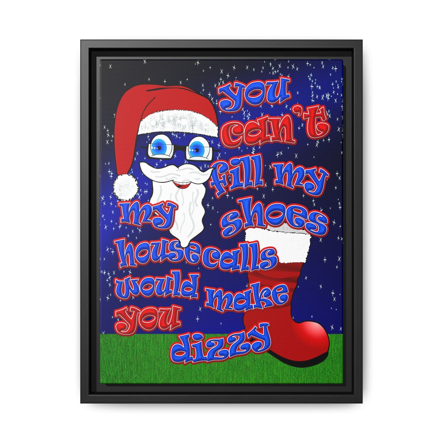 santa's shoes - framed canvas art ('snoops' background)