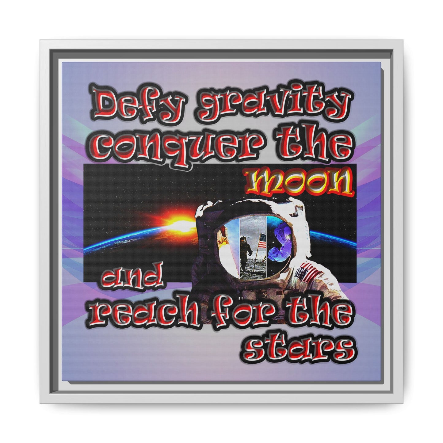 defy conquer reach - framed canvas art (light blue-pink wave)