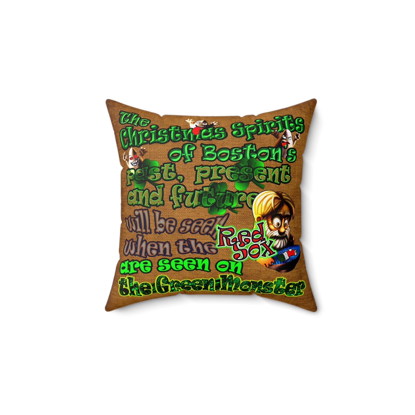 christmas spirits of boston - Spun Polyester Square Pillow - (dichromatic brown papyrus)