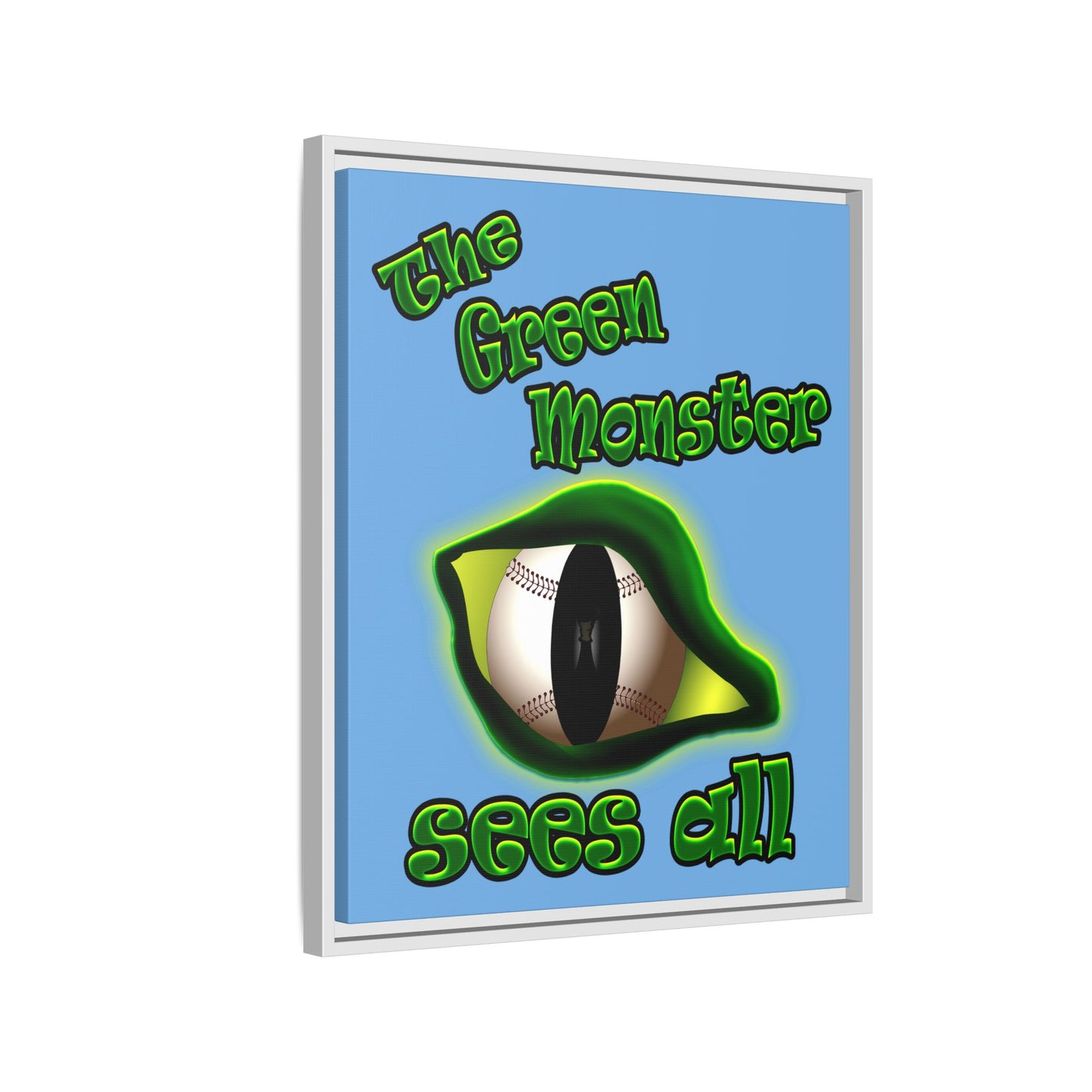 green monster - framed canvas art (light blue)