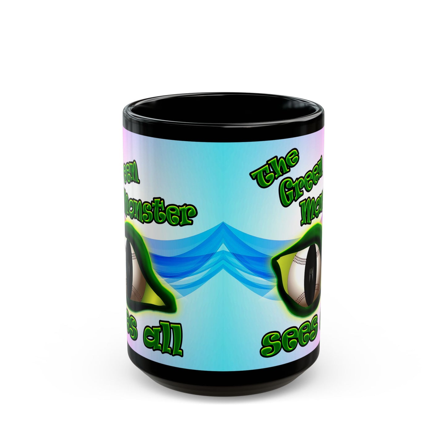 green monster - Black Mug (light blue-pink wave)
