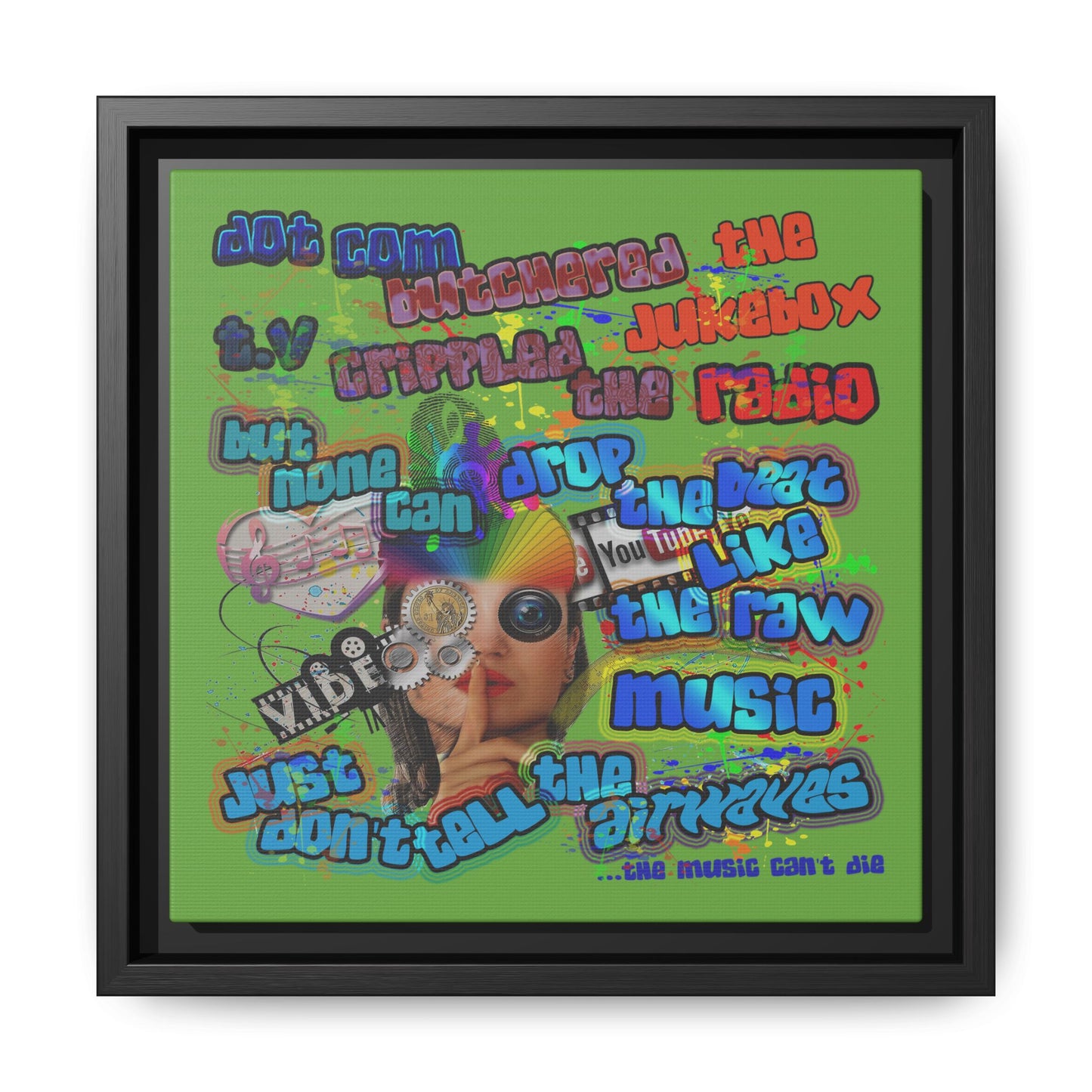 drop the beat - framed canvas art (green)