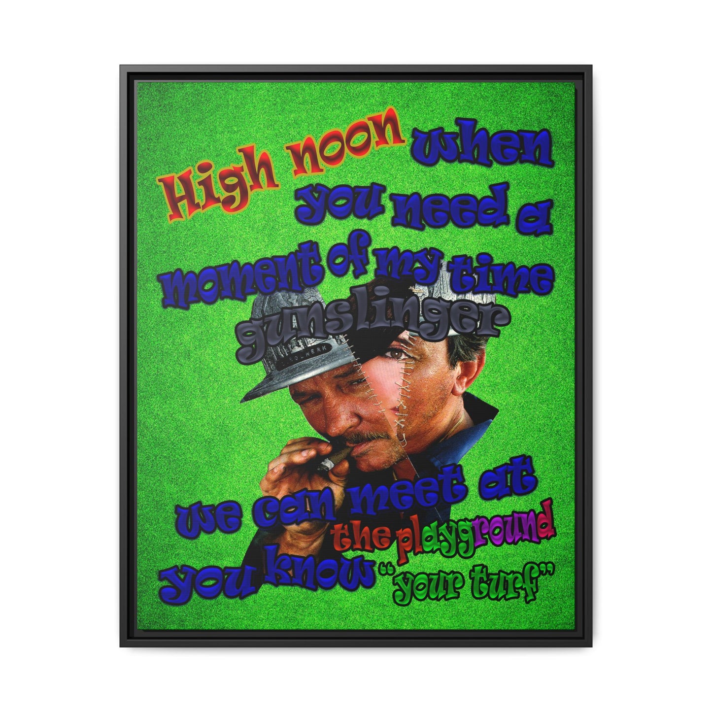 high noon - framed canvas art (green turf)