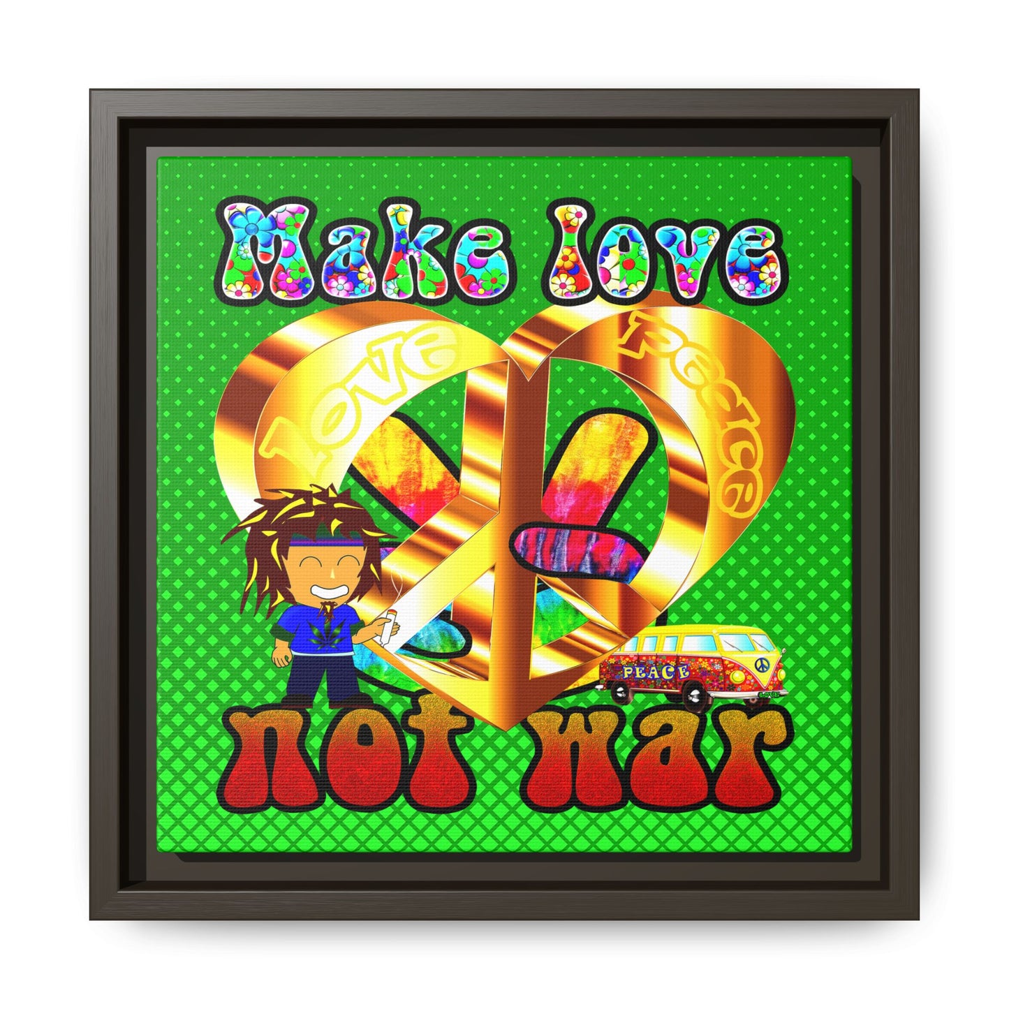 love peace - framed canvas art (logo green)