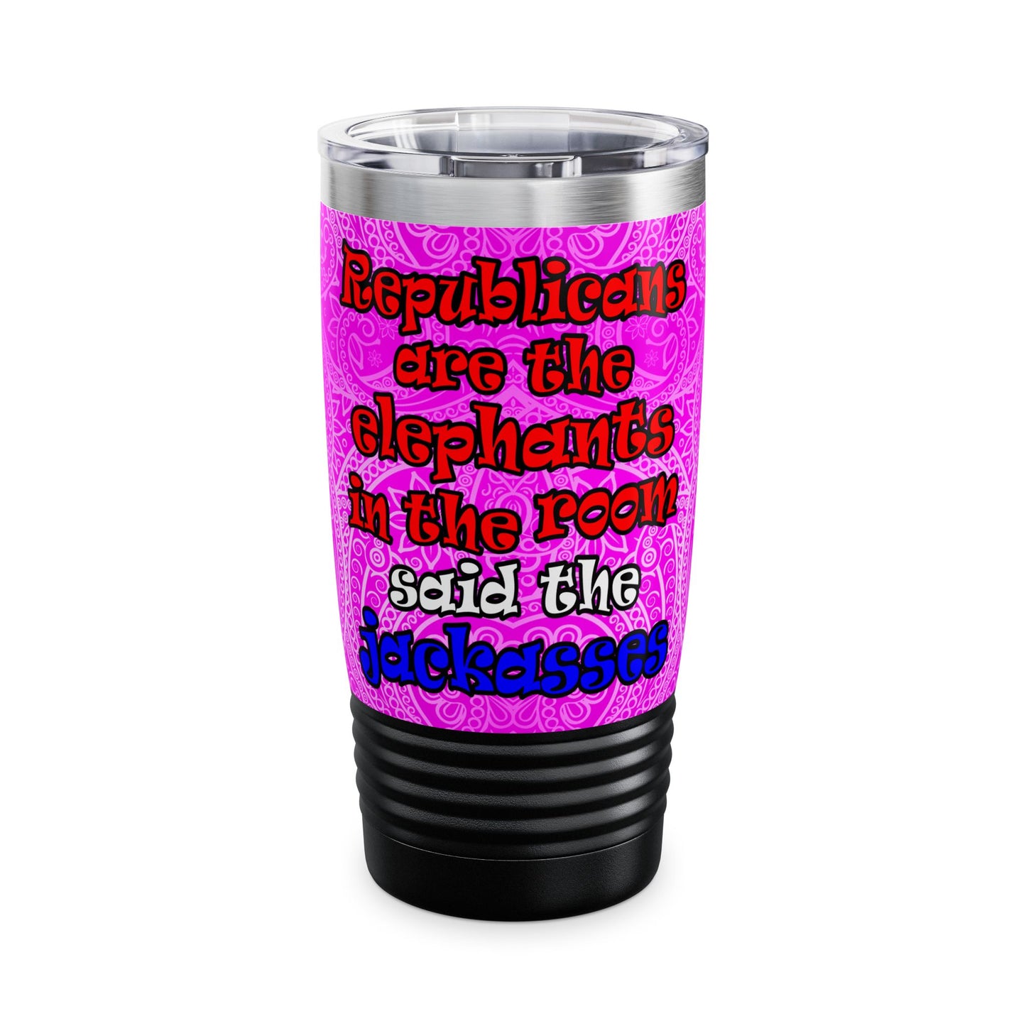 donkeys and elephants - Ringneck Tumbler, 20oz (pink swirl)
