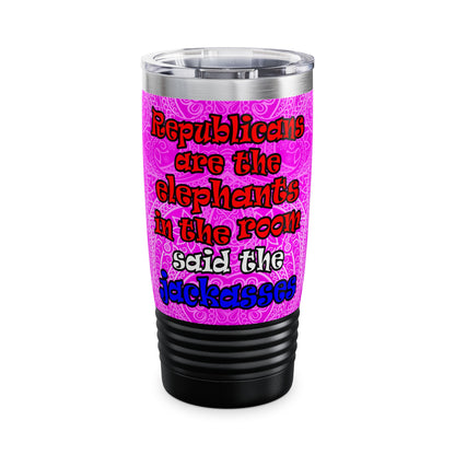 donkeys and elephants - Ringneck Tumbler, 20oz (pink swirl)