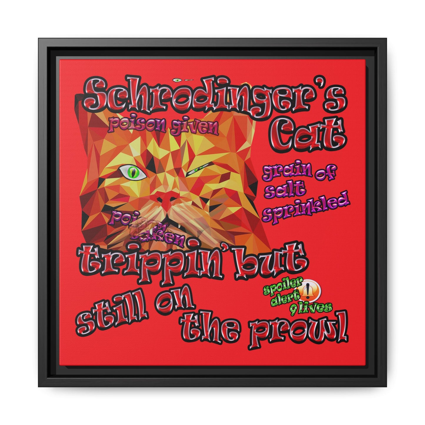 schrodinger's cat - framed canvas art (red)