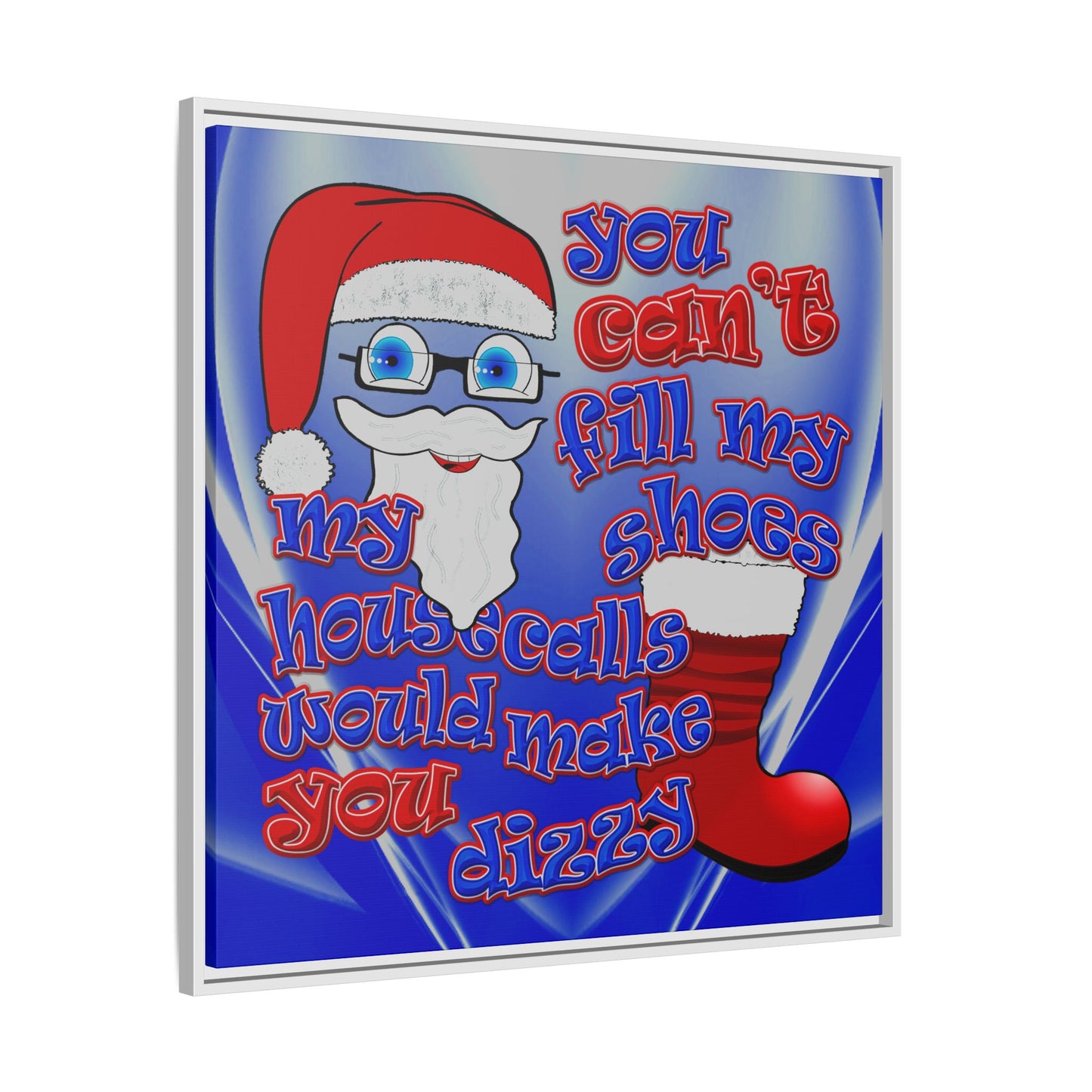 santa's shoes - framed canvas art (blue-white wave)