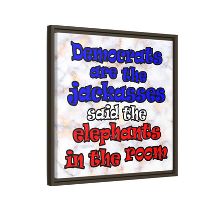 donkeys and elephants - framed canvas art (white marble)