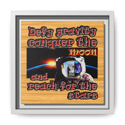 defy conquer reach - framed canvas art (butterscotch wood finish)