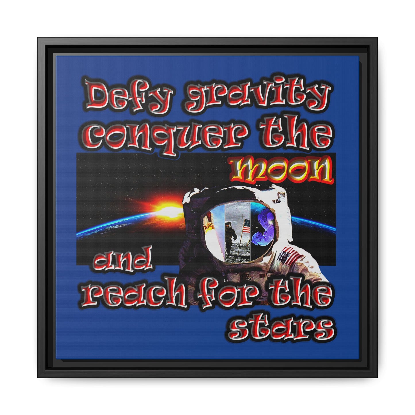 defy conquer reach - framed canvas art (dark blue)