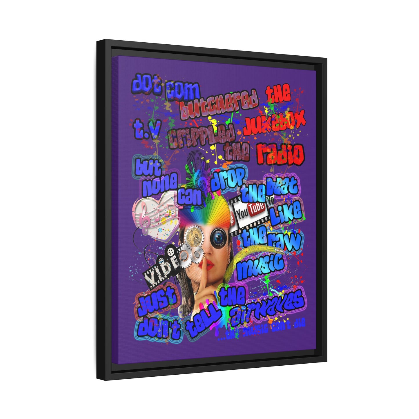 drop the beat - framed canvas art (purple)