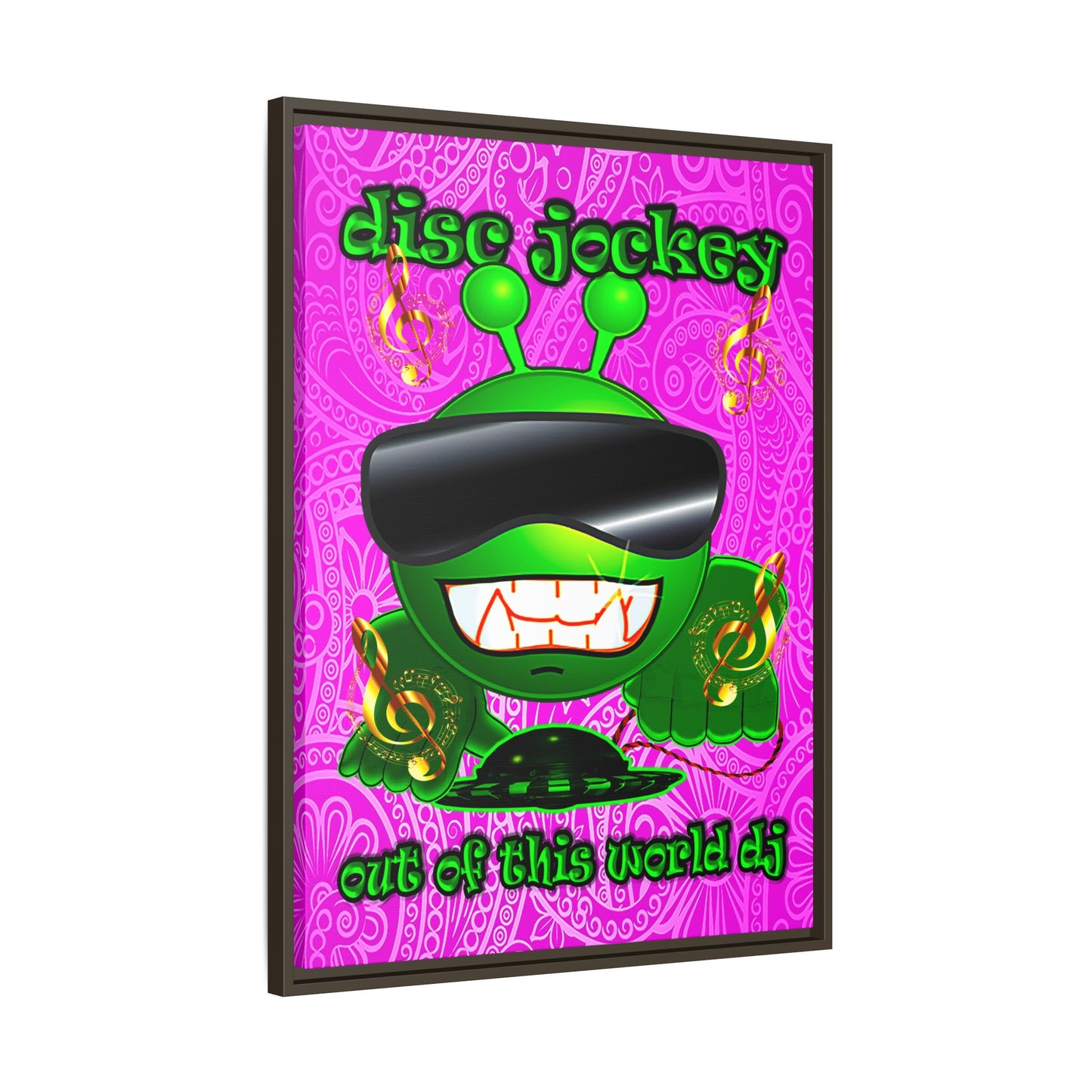 disc jockey - framed canvas art (pink swirl)