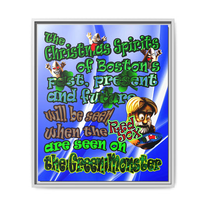 christmas spirits of boston - framed canvas art (blue-white wave)