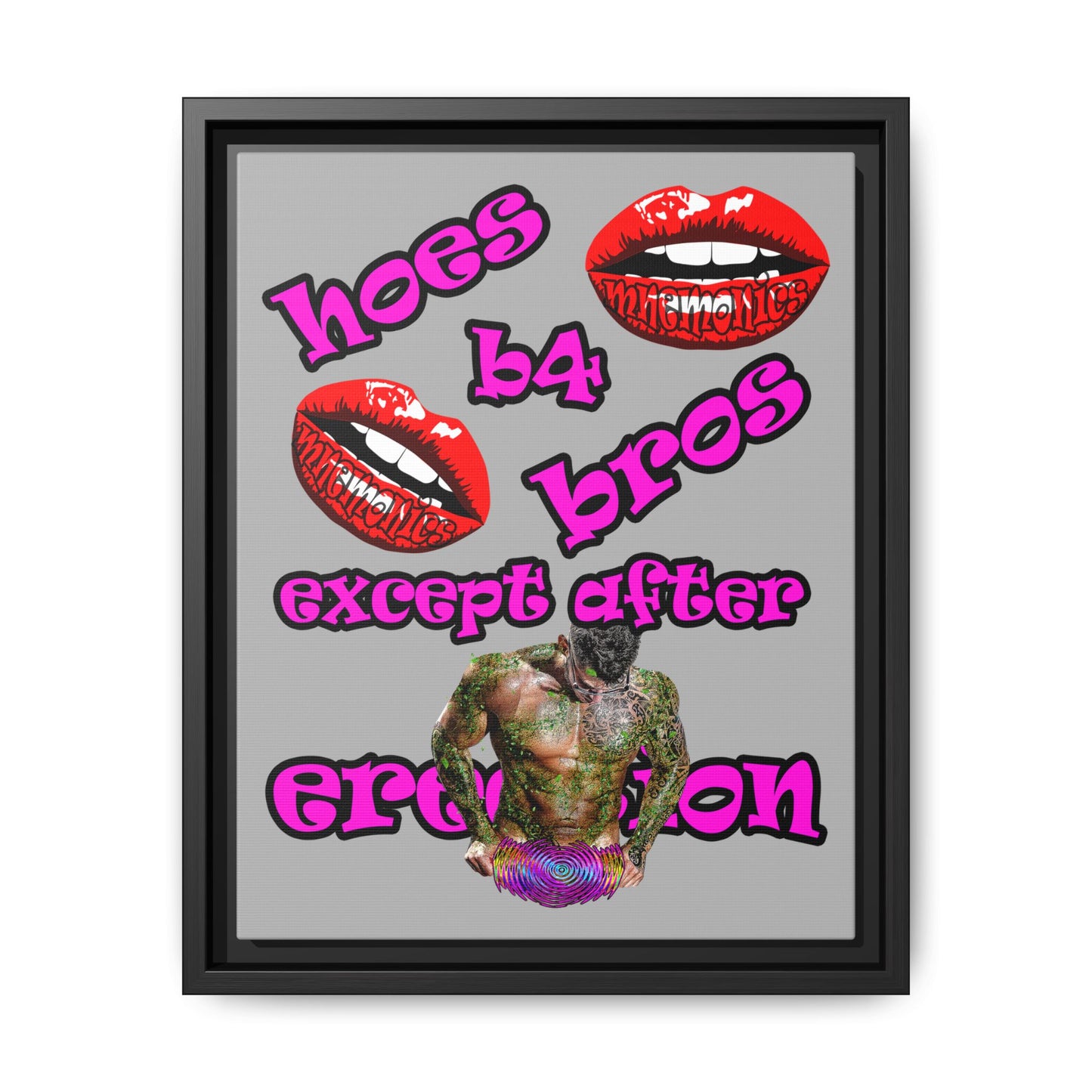 hoes b4 bros - framed canvas art (light grey)