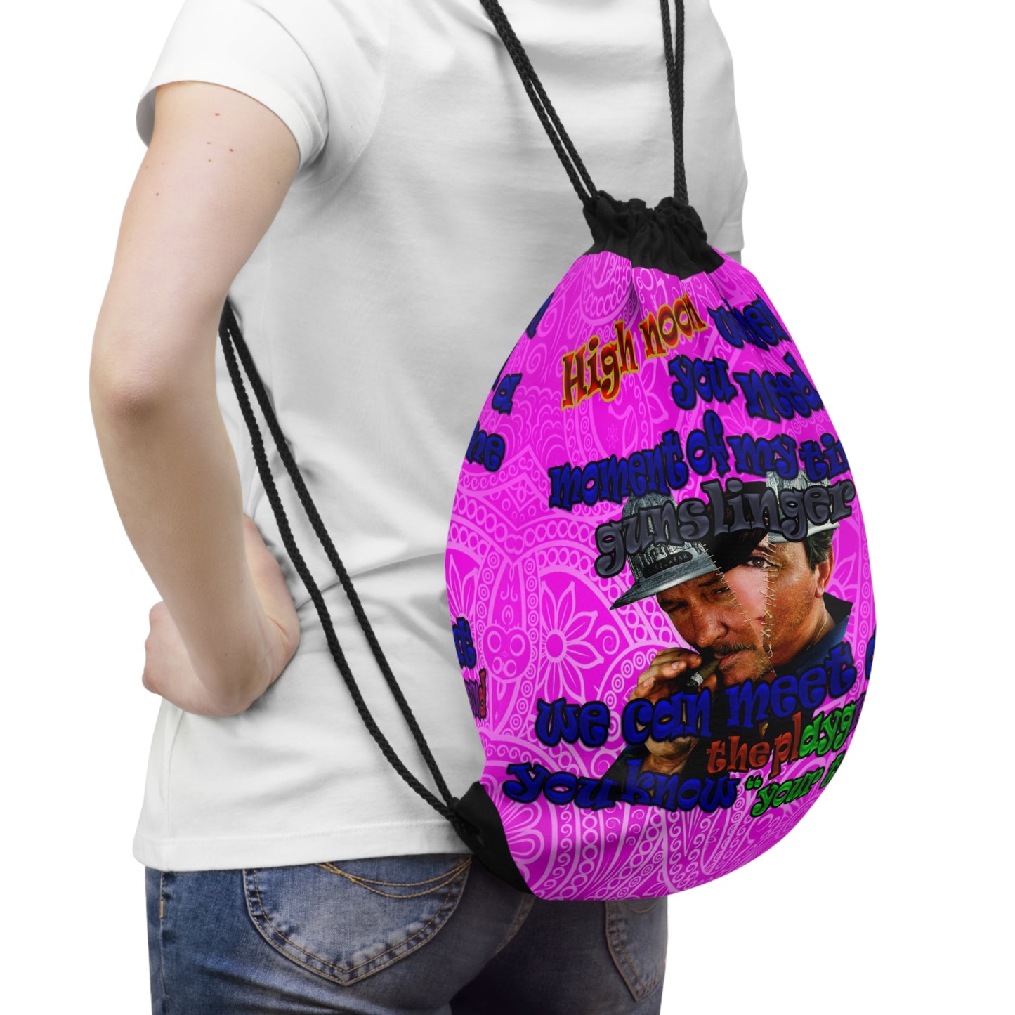 high noon - Drawstring Bag (pink swirl)