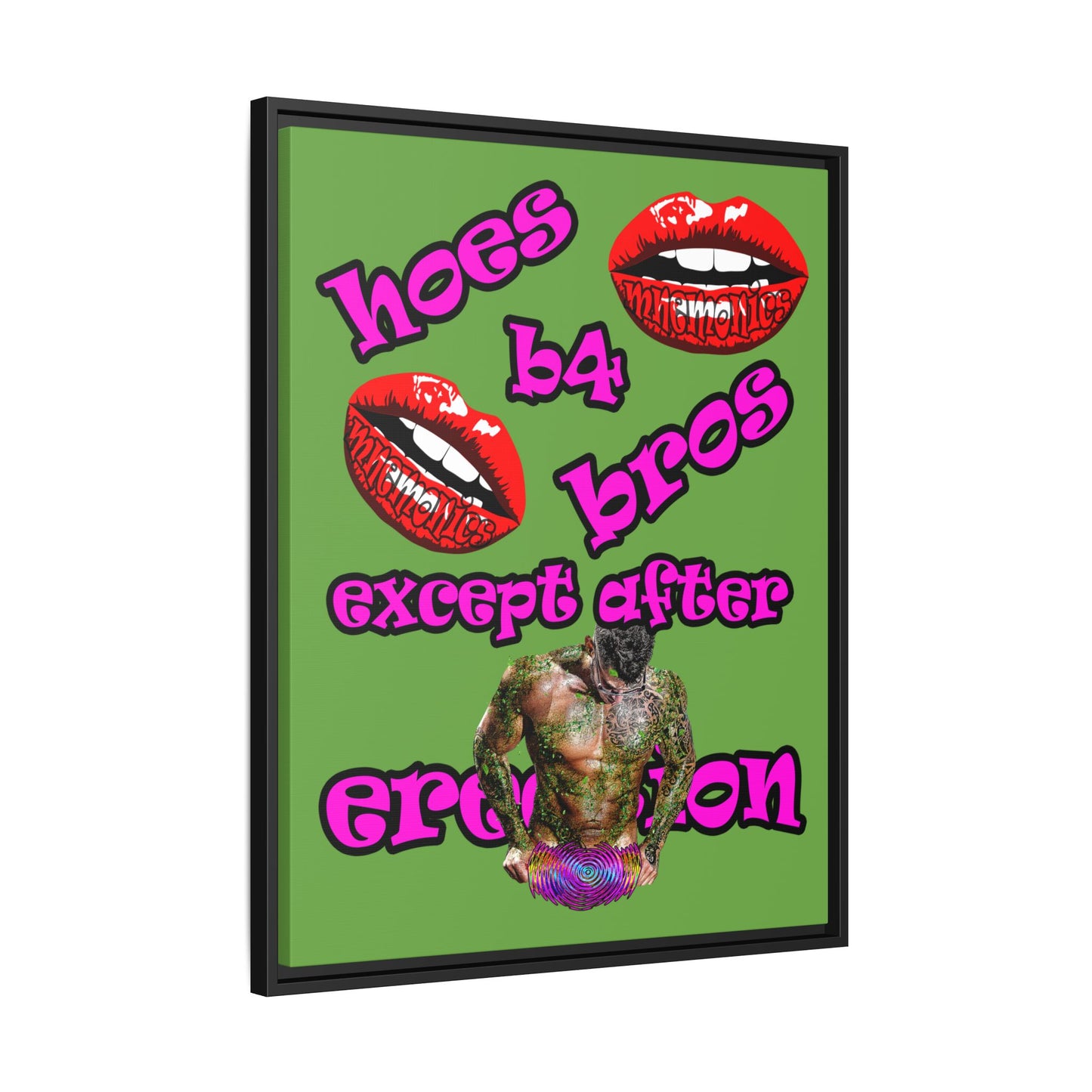 hoes b4 bros - framed canvas art (green)