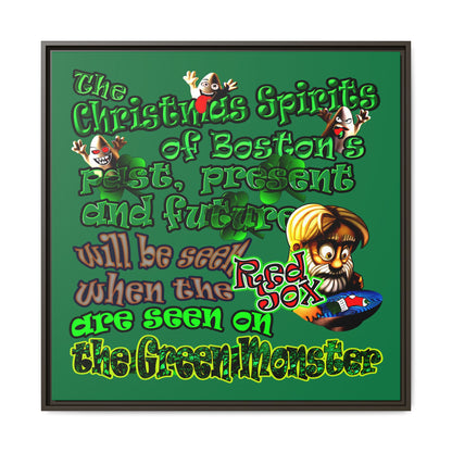 christmas spirits of boston - framed canvas art (dark green)