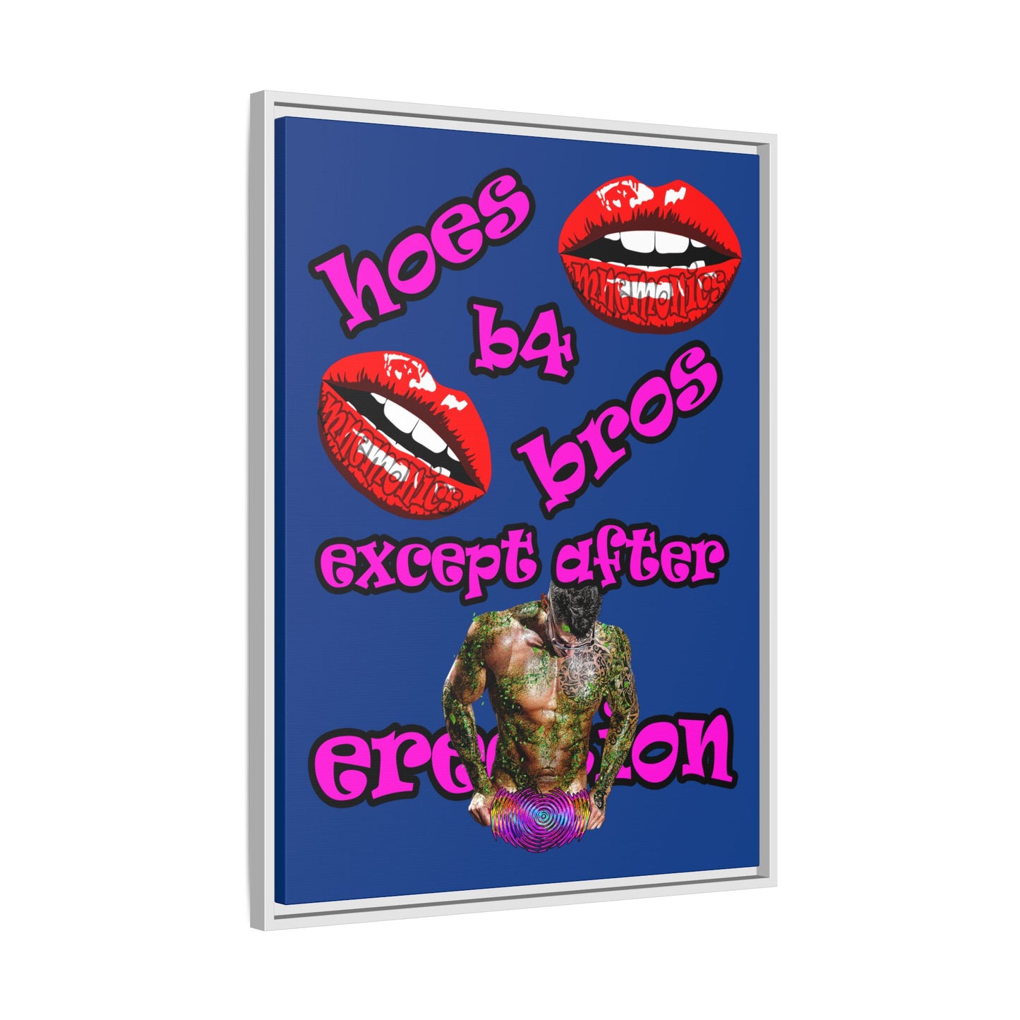 hoes b4 bros - framed canvas art (dark blue)