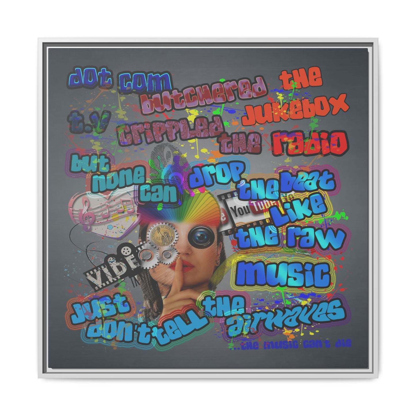 drop the beat - framed canvas art (grey-light grey)