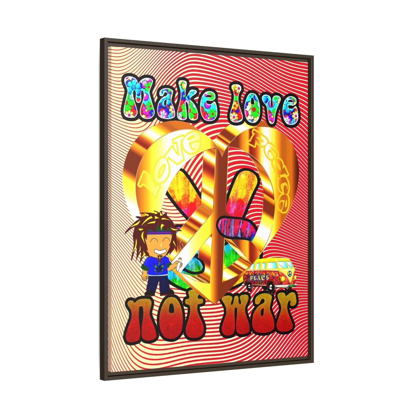 love peace - framed canvas art (yellow-orange wave)