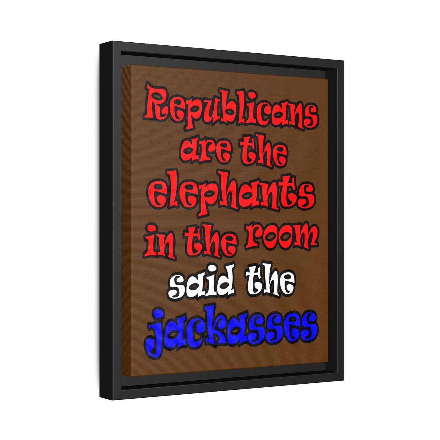 donkeys and elephants - framed canvas art (brown)