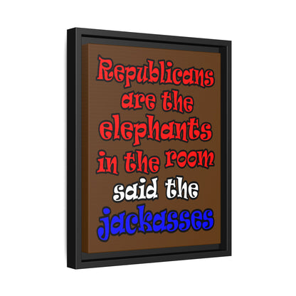 donkeys and elephants - framed canvas art (brown)